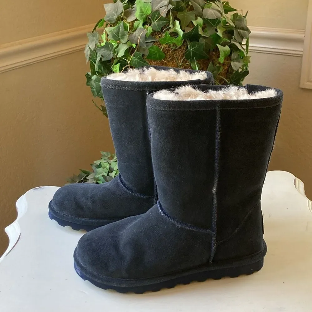 BearPaw Elle Short Blue Suede Pull On Women’s Boots Size 6